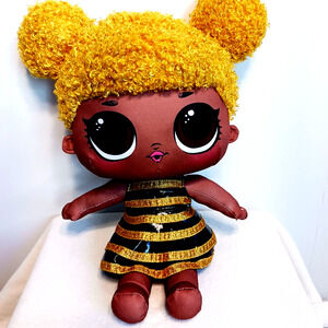 LOL Surprise Plush Doll 15" Brown Face Eyes Yellow Hair Queen Bee Curly Girl Toy